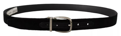 Dolce & Gabbana Zwarte Fluwelen Zilverkleurige Metalen Logo Gesp Riem