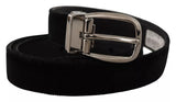 Ceinture Dolce &amp; Gabbana en velours noir avec boucle logo en métal argenté