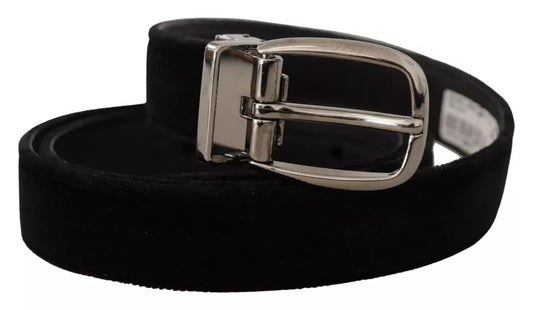 Dolce & Gabbana Zwarte Fluwelen Zilverkleurige Metalen Logo Gesp Riem