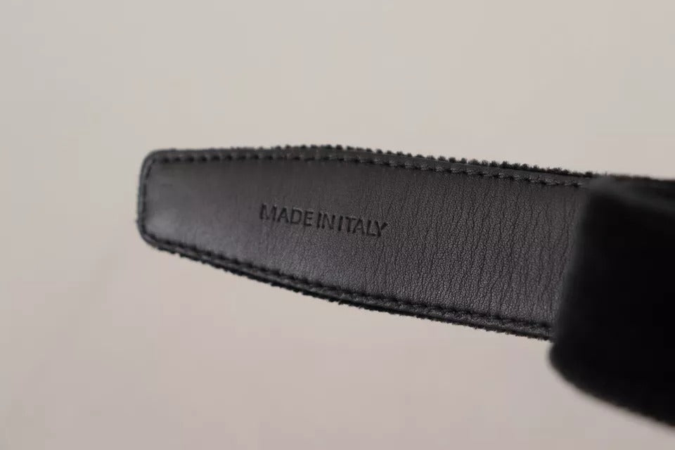 Dolce & Gabbana Zwarte Fluwelen Zilverkleurige Metalen Logo Gesp Riem