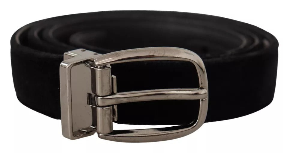 Dolce & Gabbana Zwarte Fluwelen Zilverkleurige Metalen Logo Gesp Riem