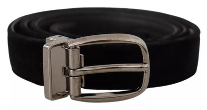 Dolce & Gabbana Zwarte Fluwelen Zilverkleurige Metalen Logo Gesp Riem
