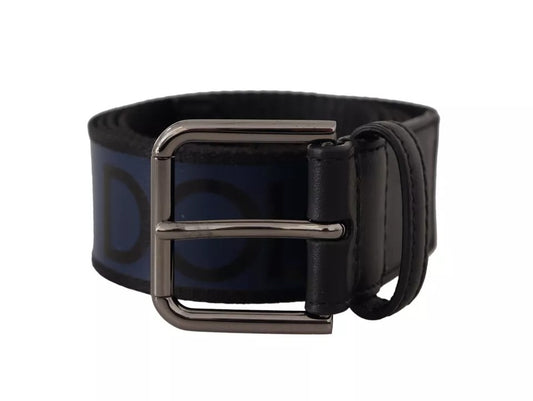Dolce & Gabbana Blauw Zwart Logo Print Zilveren Gesp Riem