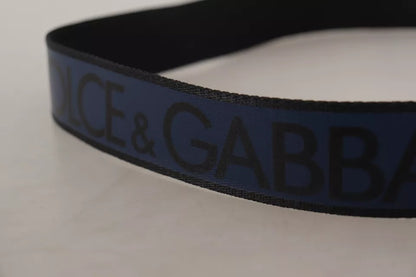 Ceinture Dolce & Gabbana à boucle argentée et logo imprimé bleu et noir