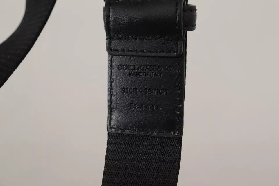 Ceinture Dolce & Gabbana à boucle argentée et logo imprimé bleu et noir