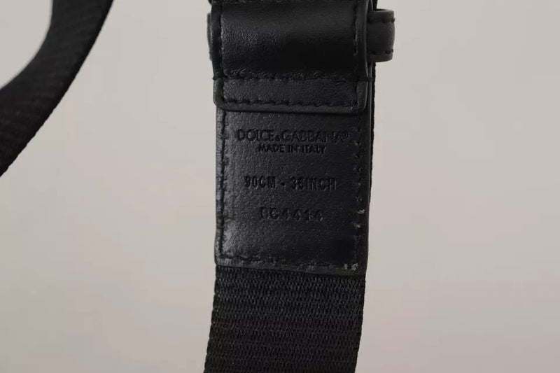 Ceinture Dolce &amp; Gabbana à boucle argentée et logo imprimé bleu et noir