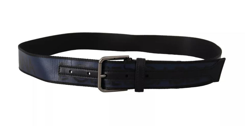 Ceinture Dolce &amp; Gabbana à boucle argentée et logo imprimé bleu et noir