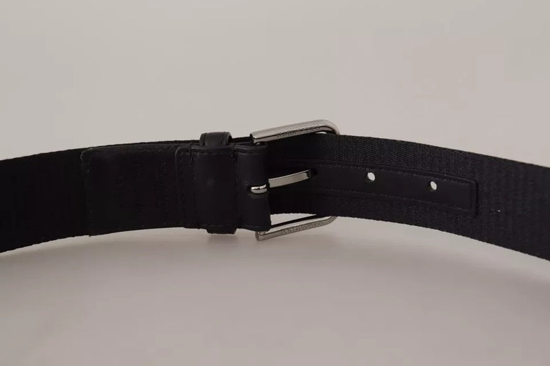 Ceinture Dolce &amp; Gabbana à boucle argentée et logo imprimé bleu et noir