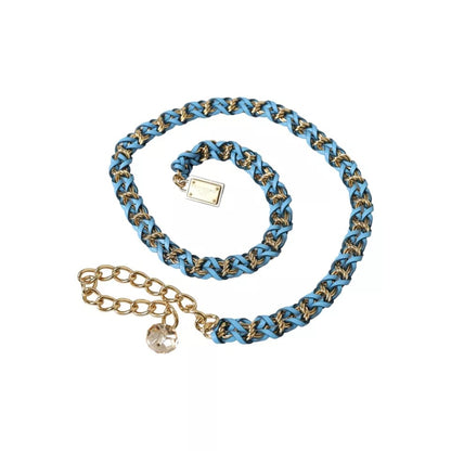 Dolce & Gabbana Blauwe Gevlochten Gouden Messing Ketting Tailleriem