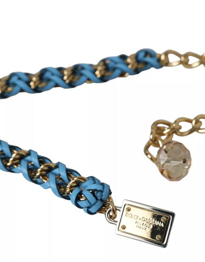Dolce & Gabbana Blauwe Gevlochten Gouden Messing Ketting Tailleriem