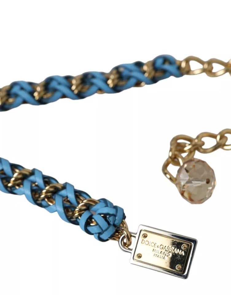 Dolce & Gabbana Ceinture Taille Chaîne Tressée en Cuir Bleu