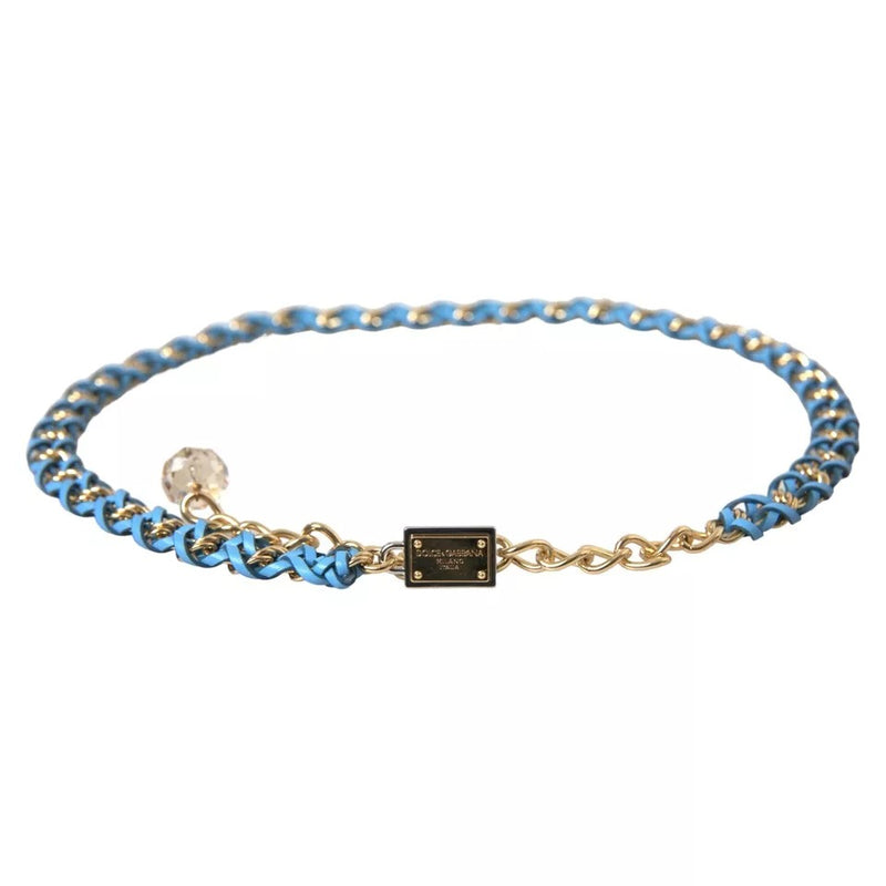 Dolce & Gabbana Ceinture Taille Chaîne Tressée en Cuir Bleu