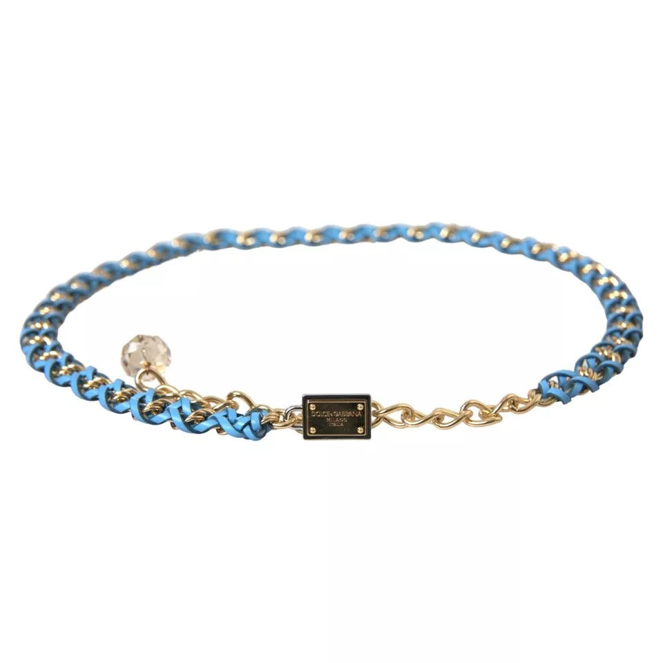 Dolce & Gabbana Ceinture Taille Chaîne Tressée en Cuir Bleu