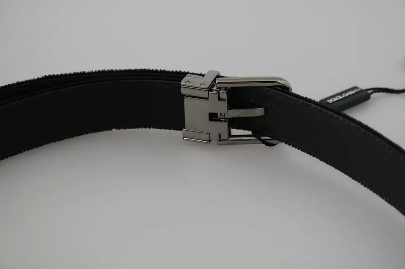 Dolce & Gabbana Ceinture en Cuir Velours Noir avec Boucle Argentée