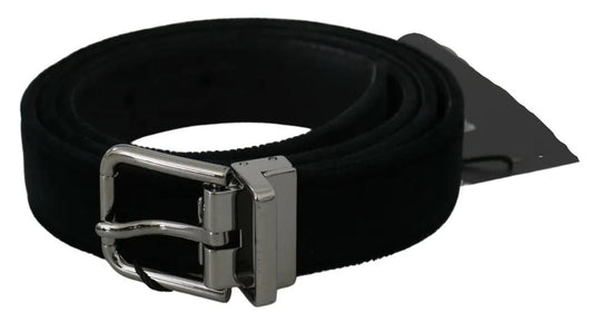 Dolce & Gabbana zwarte fluwelen leren riem met zilveren gesp