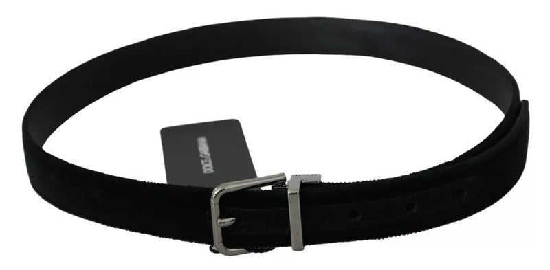 Dolce & Gabbana Ceinture en Cuir Velours Noir avec Boucle Argentée