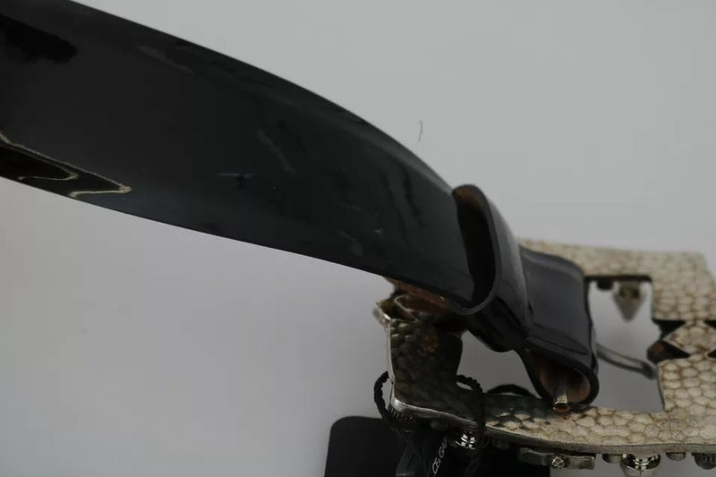 Ceinture Dolce & Gabbana en Cuir Noir avec Boucle Logo en Cristal