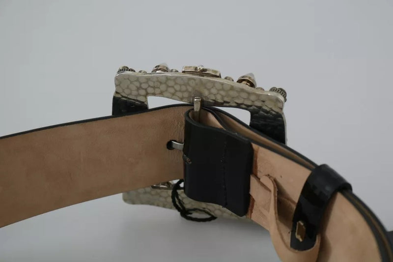 Ceinture Dolce & Gabbana en Cuir Noir avec Boucle Logo en Cristal