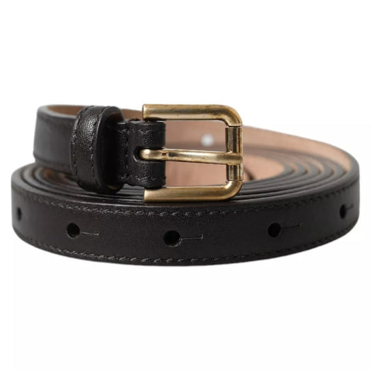 Dolce & Gabbana donkerbruine leren damesriem met gouden metalen gesp