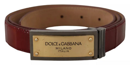 Dolce & Gabbana Bruine Leren Riem met Gouden Gegraveerde Metalen Gesp