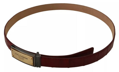 Dolce & Gabbana Bruine Leren Riem met Gouden Gegraveerde Metalen Gesp