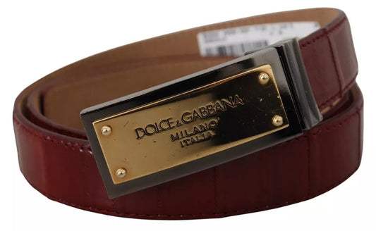 Dolce & Gabbana Bruine Leren Riem met Gouden Gegraveerde Metalen Gesp