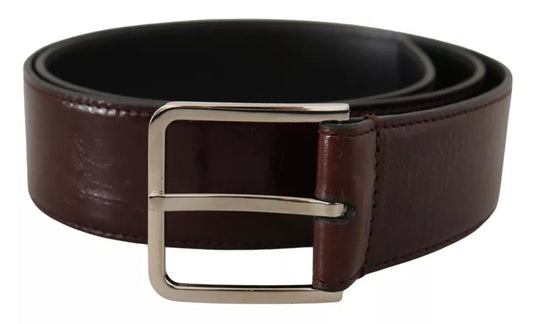 Dolce & Gabbana donkerbruine leren riem met metalen gesp en gegraveerd logo