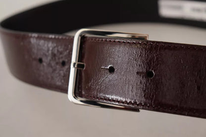 Dolce & Gabbana donkerbruine leren riem met metalen gesp en gegraveerd logo