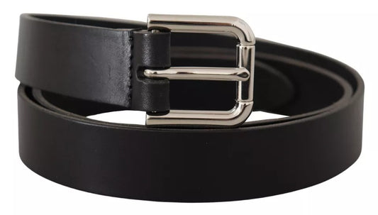 Dolce & Gabbana Zwarte Leren Zilveren Metalen Gesp Klassieke Riem