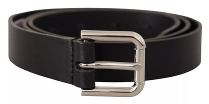 Dolce & Gabbana Zwarte Leren Zilveren Metalen Gesp Klassieke Riem