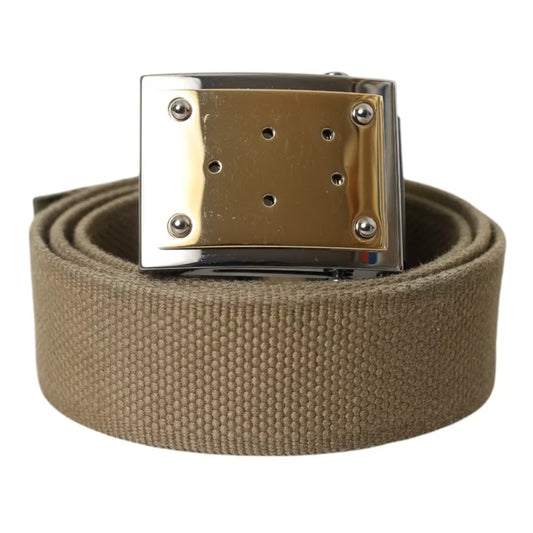 Dolce & Gabbana Bruine Canvas Vierkante Metalen Gesp Herenriem
