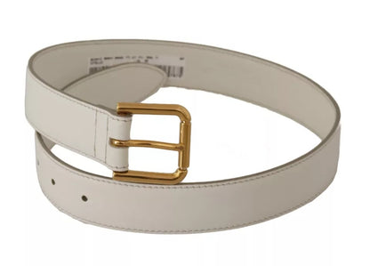 Dolce & Gabbana witte leren riem met gouden logo en metalen gesp