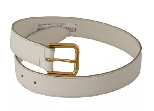 Dolce & Gabbana witte leren riem met gouden logo en metalen gesp