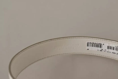 Dolce & Gabbana witte leren riem met gouden logo en metalen gesp
