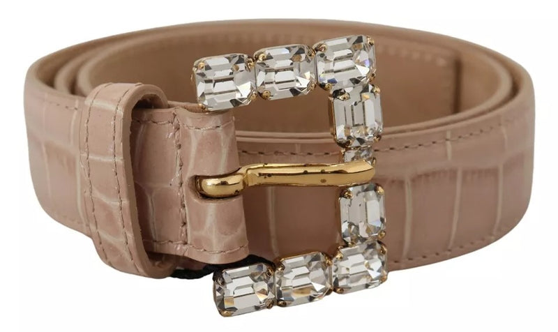 Ceinture Femme Dolce & Gabbana en Cuir Beige avec Boucle en Cristal