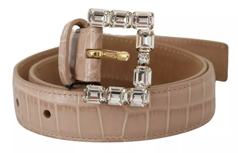 Ceinture Femme Dolce & Gabbana en Cuir Beige avec Boucle en Cristal