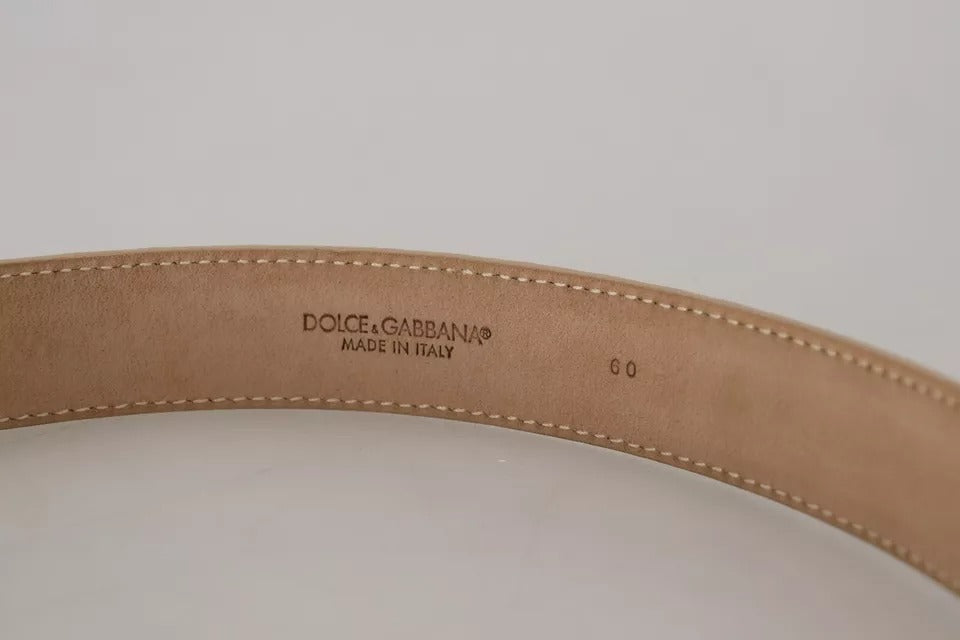 Ceinture Dolce & Gabbana en cuir beige avec boucle en cristal pour femme