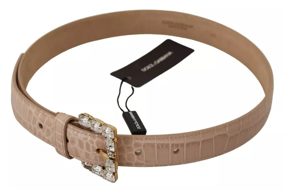 Ceinture Dolce & Gabbana en cuir beige avec boucle en cristal pour femme