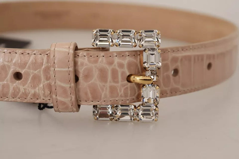 Ceinture Femme Dolce & Gabbana en Cuir Beige avec Boucle en Cristal