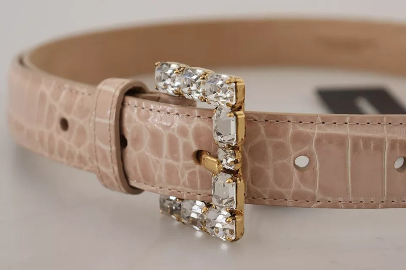 Ceinture Femme Dolce & Gabbana en Cuir Beige avec Boucle en Cristal
