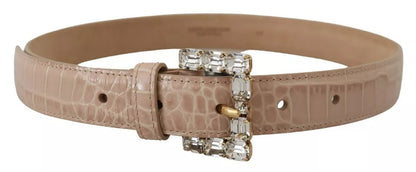 Ceinture Dolce & Gabbana en cuir beige avec boucle en cristal pour femme