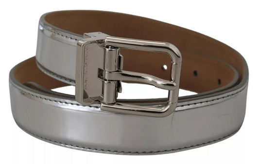 Dolce & Gabbana Zilveren Leren Metalen Gesp Riem