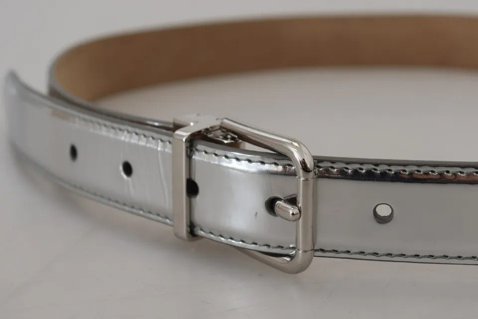 Dolce & Gabbana Ceinture en Cuir Argenté avec Boucle Métallique