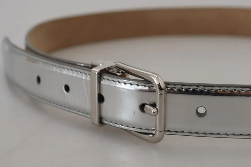 Dolce & Gabbana Ceinture en Cuir Argenté avec Boucle Métallique