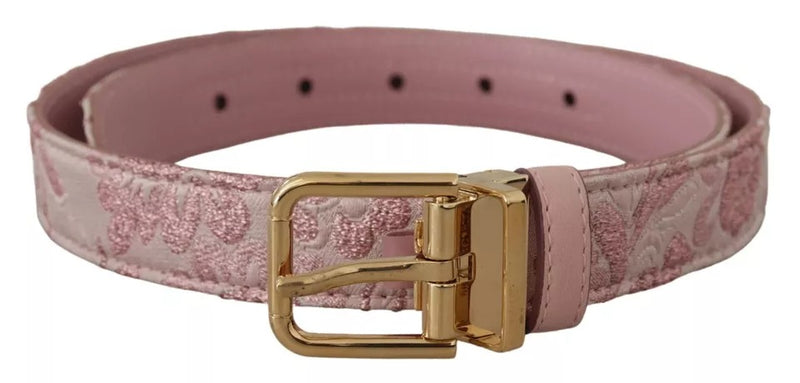 Dolce & Gabbana Pink Jaquard Embroidered Belt with Gold Tone Buckle