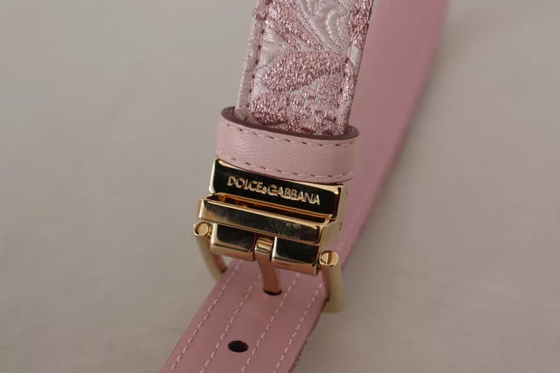 Dolce & Gabbana Pink Jaquard Embroidered Belt with Gold Tone Buckle