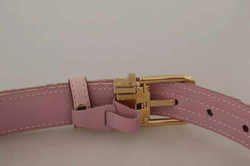 Dolce & Gabbana Pink Jaquard Embroidered Belt with Gold Tone Buckle