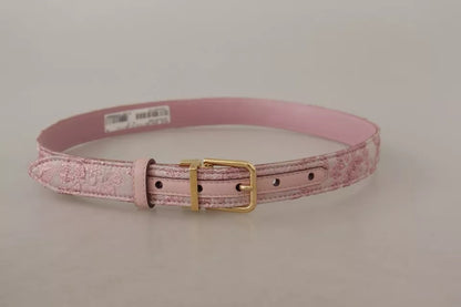 Ceinture Dolce & Gabbana à boucle en métal doré brodée en jacquard rose