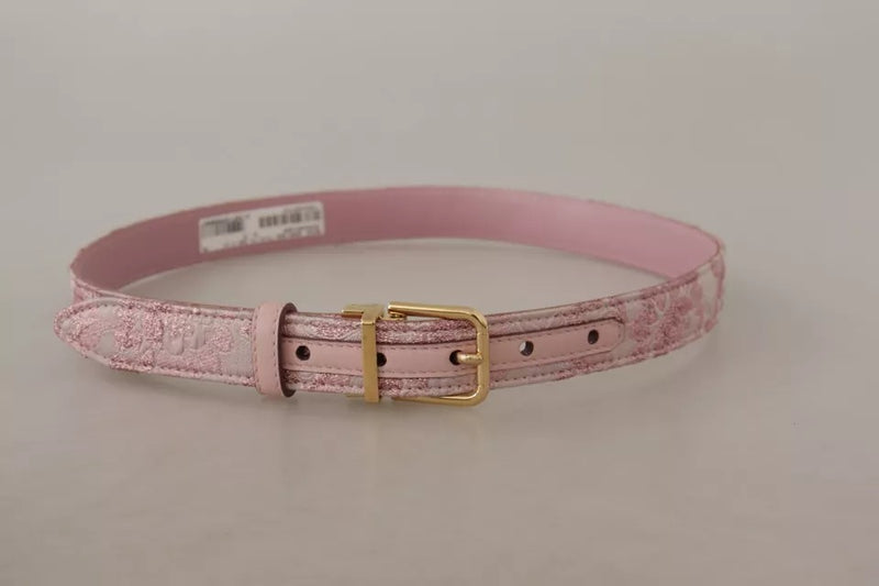 Dolce & Gabbana Pink Jaquard Embroidered Belt with Gold Tone Buckle