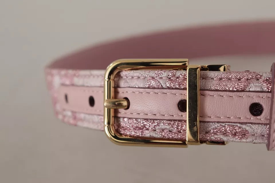 Dolce & Gabbana Pink Jaquard Embroidered Belt with Gold Tone Buckle